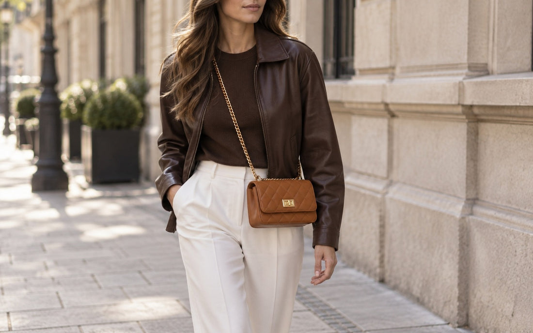 Misariva Cremona Mini worn crossbody, with long chain