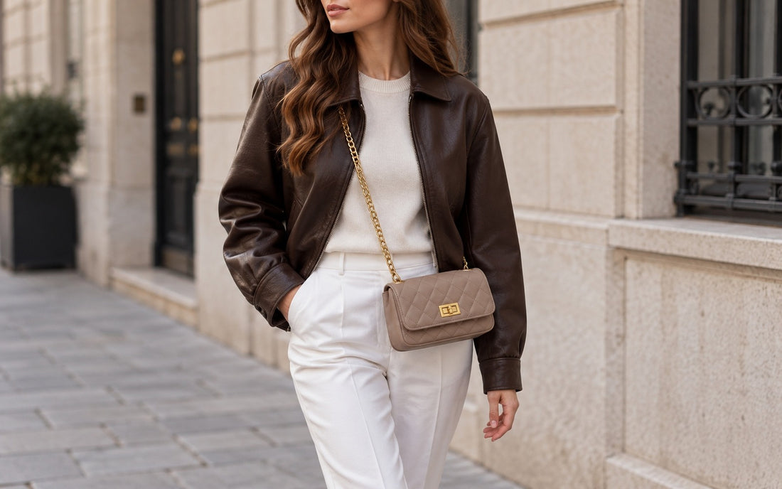 Misariva Cremona Mini worn crossbody, with long chain