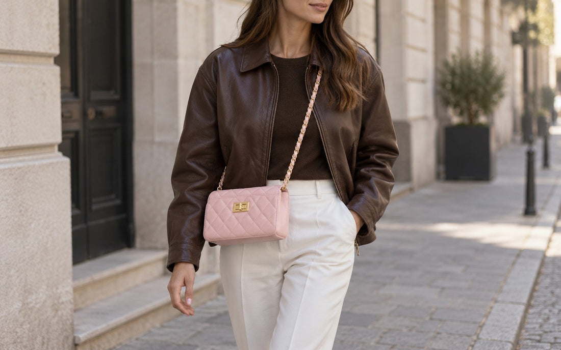 Misariva Cremona Mini worn crossbody, with long chain
