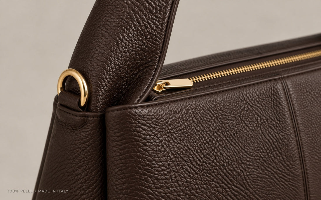 Genuine grained leather, zip and gold ring – MIFONA Verona
