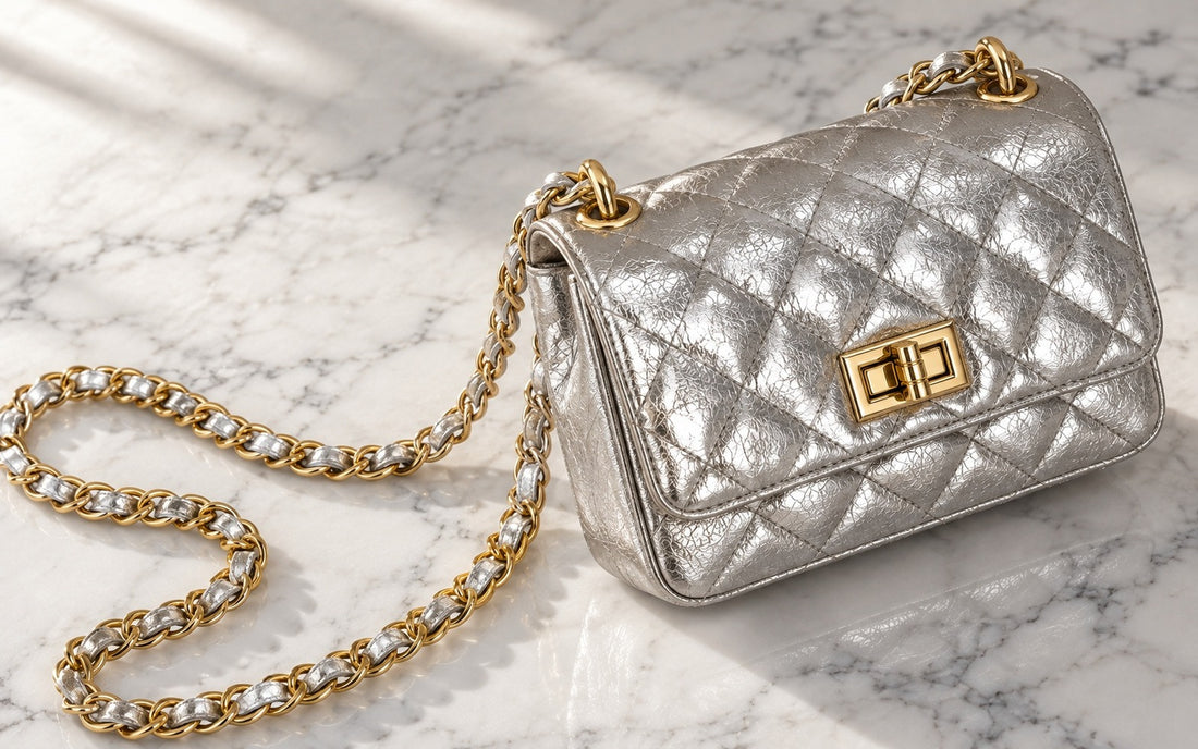 Diamond-stitched genuine leather and woven chain – Misariva Cremona